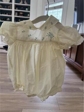 Vintage Little Angel Baby Girl Bubble Romper Hand Smocked Embroidered 3-6 Months